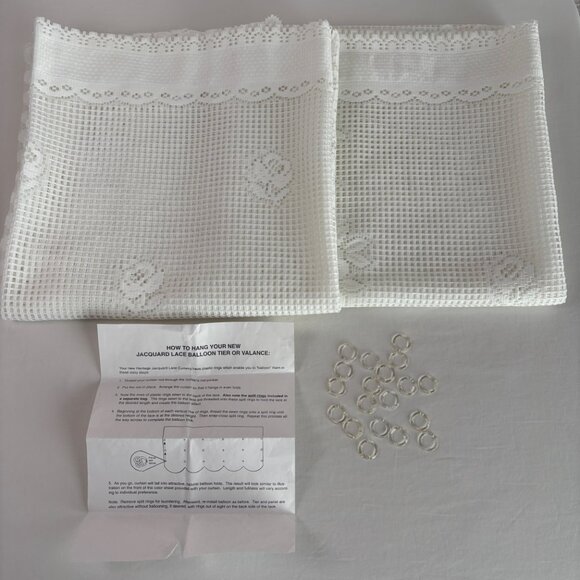 2 Heritage Jacquard Lace Balloon Curtain Panels 59"x60" White Shear Floral - Picture 1 of 13
